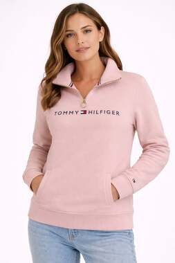 Tommy Hilfiger Women's Quarter-Zip Logo Fleece Pullover Sweatshirt in Ballerina